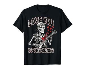 Valentines Day Skeleton Rocker Love You to The Bones Rock on T-Shirt