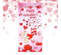 Valentines Door Cover - Heart Theme Romantic Sign, 35.4x70.8inch Valentines Day Door Banner | Washable Polyester Fabric Backdrop Decoration, Vibrant Colorfast Hanging Vertical Poster For Outdo