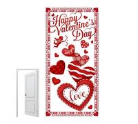 Valentines Door Cover - Romantic Heart Theme, Backdrop Decorations Banner, Home Valentine Celebration, Accent Front Porch Holiday | Decoration for Indoor Outdoor Garage Party Supplies