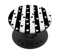 Valentines Jour Noir Blanc Rayures Verticales Coeur Minimaliste PopSockets PopGrip Adhésif