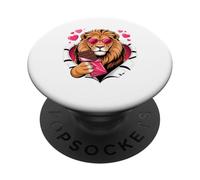 Valentines Lion with Chocolate Hearts Romantic PopSockets PopGrip Adhésif