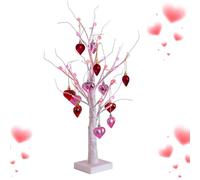 Valentines Tree Lights, 60cm Artificial Birch Branch Centerpiece with Heart Ornaments Romantic USB Plug in Or Battery Operated Decorative LED Table Tree Lights for Bedroom Wedding Holiday Party