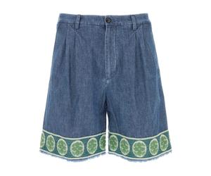 Valentino Garavani - Bermuda en denim avec ourlet jacquard - Homme - Shorts - Bleu - Taille: XL