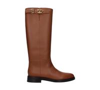 Valentino Garavani - Bottes en Cuir Marron avec Boucle Logo - Femme - Chaussures - Brun - Taille: 41 EU
