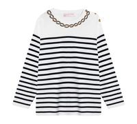 Valentino Garavani - Jersey ivoire et marine rayé avec broderie - Femme - Pulls - Multicolore - Taille: 38 FR