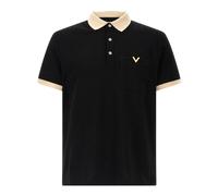 Valentino Garavani - Polo In Cotton Piquet With Vgold - Homme - Tops - Noir - Taille: XL