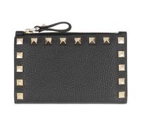 Valentino Garavani - Porte-cartes en cuir grainé Rockstud zippé - Femme - Accessoires - Noir - Taille: ONE Size