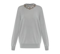 Valentino Garavani - Pull avec cristaux scintillants à l'encolure - Femme - Pulls - Gris - Taille: 38 FR