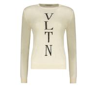 Valentino Garavani - Pull en Laine Côtelée avec Logo Avant - Femme - Pulls - Beige - Taille: 40 FR