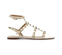 Valentino Garavani - Rockstud Flat Calfskin Sandal With Straps - Femme - Chaussures - Beige - Taille: 37 1/2 EU