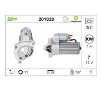 VALEO 201028 Démarreur Puissance nominale: 1,4 kW Stop & Start: NO Nombre de dents: 10/11/12/13 dents Tension: 12 V Sens de rotation: CLOCKWISE