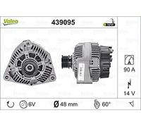 VALEO 439095 Alternateur Intensité de charge de l’alternateur: 90 Amp Rainures: 6 rainures Diamètre de poulie: 49 mm Tension: 14 V Sens de rotation: CLOCKWISE