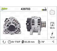 VALEO 439703 Alternateur Intensité de charge de l’alternateur: 90 Amp Rainures: 6 rainures Diamètre de poulie: 55 mm Tension: 14 V Sens de rotation: CLOCKWISE