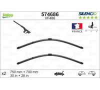 VALEO Silencio Essuie-glace - VF486-1 Paire d'Essuie-glace Plats 750 mm / 700 mm d'Origine de Haute performance, Visibilité Supérieure sur la Route, Installation Facile - Lot de 2 Balais - 574686