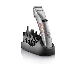 Valera X-Master 652.03 Ensemble tondeuse à cheveux professionnel, lames de 46 mm et cinq longueurs de coupe de 0, 8 mm à 3 mm, avec station de charge, gris/argenté