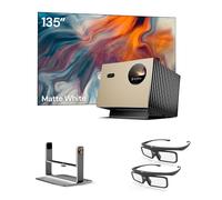 Valerion Ensemble home cinéma - Comprend un projecteur Valerion Pro 4K 2500 lumens ISO + écran blanc mat de 135 pouces + support de cardan de bureau + lunettes 3D