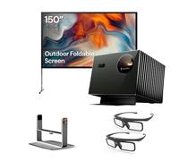 Valerion Pack Cinéma Extérieur - Comprend Projecteur Valerion VisionMaster Pro2 4K + Écran Extérieur Portable 150 Pouces avec Support + Support de Bureau + Lunettes 3D