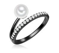 Valero Pearls Bague noir / argent / blanc perle, Taille 54