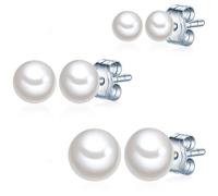 Valero Pearls Clous d'oreilles pour Femme en 925 Argent sterling Perle de culture d`eau douce env. 4,0-6,0 mm Bouton Ensemble de 3