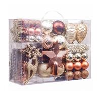 Valery Madelyn 100pcs Boules de Noël Cuivre et Doré pour Décoration, Déco de Sapin de Noël à Suspendre, avec Etoile de Cime d'arbre Noel Plastique,Paillette Mat Brillant,Peinte à la Main,3-15cm