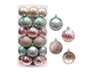 Valery Madelyn 30pcs 6cm Boules de Noël, Élégant Palais Vert Menthe et Or Rose Incassable Ornements de Boule de Noël Décoration pour Décor d'arbre de Noël