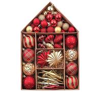 Valery Madelyn 70pcs Boules de Noël 3-10cm Rouge Dorée, Décoration Suspendu pour l'arbre de Noël, Ornement avec Étoile pour Sapin de Noël, Boîte-Cadeau d'emballage en Papier Kraft en Forme de Maison