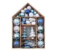 Valery Madelyn 70pcs Boules de Noël 3-10cm Thème d'hiver Blanc Aargenté, Décoration l'arbre de Noël, Ornement avec Étoile pour Sapin de Noël, Boîte-Cadeau d'emballage en Papier Kraft Forme de Maison