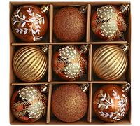 Valery Madelyn 9pcs 6cm Boules de Noël, Boules de Sapin de Noël en Plastique Cuivré, Doré et Bronze, Ornement Décoration pour l'arbre de Noël, Equipées d'une Corde Emballage de Papier Kraft de Luxe