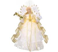 Valery Madelyn Ange de Noël - 26 cm - Décoration de sapin de Noël - Ange avec 10 lumières LED chaudes à piles - Blanc doré (M)