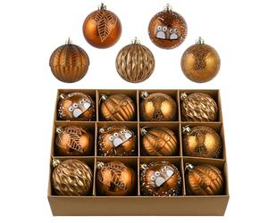 Valery Madelyn Boule de Noel pour Decoration Noel,12pcs 8cm Boules de Noel Marron pour Deco Sapin de Noel,Personnalisée,Incassable,Vintage,Motif Animaux,Cadeau Noel,EG0101-0583