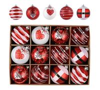 Valery Madelyn Boule de Noel pour Decoration Noel,12pcs 8cm Boules de Noel Rouge et Blanche Traditionnelle pour Deco Sapin de Noel,Incassable,Motif GNOME et Animaux,Cadeau Noel