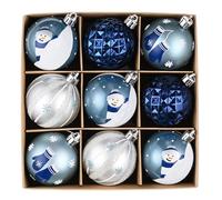 Valery Madelyn Boule de Noel pour Decoration Noel,9pcs 6cm Boules Noel Bleu Argenté pour Deco Sapin de Noel,Personnalisée,Incassable,Bonhomme de Neige,Cadeau Noel