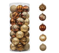Valery Madelyn Christmas Ornaments Set for Fall Decor, 35ct 2.76 inches Brown Copper Gold Shatterproof Christmas Tree Decorations, Woodland Bronze Hanging Ball Bulk for Thanksgiving Autumn Harvest