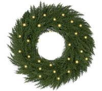 Valery Madelyn Couronne de Noël réaliste de 50,8 cm avec lumières, couronne de pin Norfolk pré-éclairée avec 30 lumières LED, couronnes de Noël en faux cèdre vert décorations pour bricolage extérieur