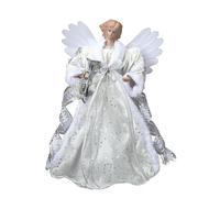 Valery Madelyn Décorations de Sapin de Noël avec Ange Blanc Argent, Pointe de Sapin de Noël en Forme d'ange Traditionnel, Cime de Sapin Noël avec 10 lumières LED, à Piles(Non Inclus) 31 cm