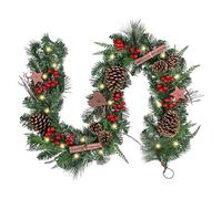 Valery Madelyn EG0202-0113 Guirlande de Noël en plastique avec 20 LED éclairées à piles - Décoration de Noël avec fonction minuterie - Guirlande d'étoiles en bois pour l'extérieur - Vert et rouge