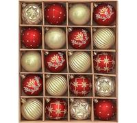 Valery Madelyn Lot de 20 boules de Noël en plastique de 5 cm avec crochet de suspension - Rouge et doré - Pour décoration de Noël - Thème : rouge et doré (M)