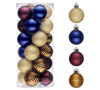 Valery Madelyn Lot de 24 décorations de sapin de Noël incassables en cuivre - Décorations à suspendre pour Noël, Saint-Valentin, Saint-Patrick, fêtes de Mardi Gras, bleu cuivré (violet/bleu)