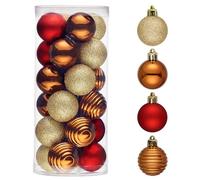 Valery Madelyn Lot de 24 décorations de sapin de Noël incassables en vrac - Décorations à suspendre pour Noël, Saint-Valentin, Saint-Patrick, fêtes de Mardi Gras, rouge et marron