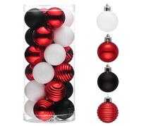 Valery Madelyn Lot de 24 décorations de sapin de Noël incassables en vrac - Décorations à suspendre pour Noël, Saint-Valentin, Saint-Patrick, fêtes de Mardi Gras, rouge et noir