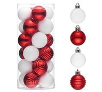 Valery Madelyn Lot de 24 décorations de sapin de Noël incassables en vrac pour Noël, Saint-Valentin, Saint-Patrick, fêtes de Mardi Gras (rouge et blanc)