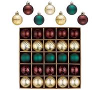 Valery Madelyn - Lot de 25 boules de Noël, 4 cm mini boules de Noël incassables, rouge vert or, décoration de sapin de Noël avec crochet de suspension pour décoration de fête