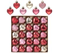 Valery Madelyn Lot de 25 boules en forme de cœur en plastique - Rouge rose doré - Décoration romantique - Pour la Saint-Valentin, un mariage, une fête - 4 cm
