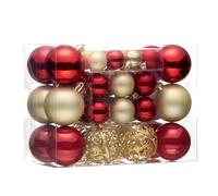 Valery Madelyn Lot de 50 boules de Noël avec paquet cadeau - Décoration de sapin de Noël avec crochet de suspension - Thème rouge doré
