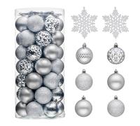 Valery Madelyn Lot de 50 boules de Noël incassables en vrac pour sapin de Noël - Décorations à suspendre pour Noël, la Saint-Valentin, la Saint-Patrick, les fêtes de Mardi Gras (argenté)