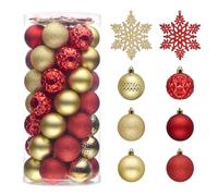 Valery Madelyn Lot de 50 boules de Noël incassables pour sapin de Noël en vrac, 6 cm, décorations à suspendre pour Noël, Saint-Valentin, Saint-Patrick, fêtes de Mardi Gras (rouge et doré)