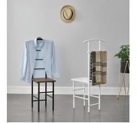 [en.casa] Valet de Chambre Design Porte-Vêtements avec Cintre et Porte-Pantalons Valet de Nuit Solide en Métal MDF 107 x 45 x 45 cm Noir Effet Noyer