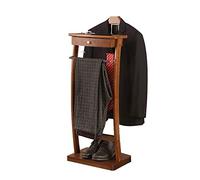 Valet de Chambre en Bois Épaules Larges Courbées Porte-Pantalon Avant avec Manchon en Caoutchouc Antidérapant Base de Support à Chaussures Stable - H x L x P: 112,2 x 44,4 x 30 cm