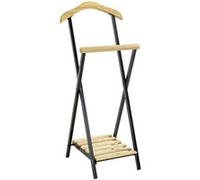 HAKU Valet de chambre multifonctionnel – Métal noir & bois massif, étagère à chaussures 45×110×45cm