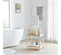 [en.casa] Valet de Chambre pour Salle de Bain Dressing Porte-Vêtements avec 3 Barres et 2 Surfaces de Stockage Bambou 133 x 40 x 42 cm Naturel Blanc